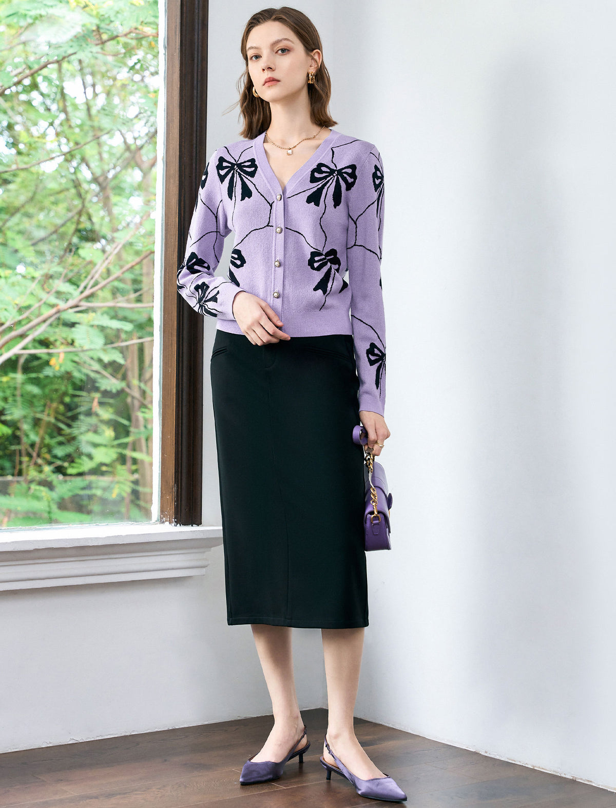 Back Slit Pencil Midi Skirt
