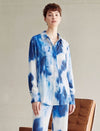 Blue And White Tie-Dye Silk Button Down Shirt