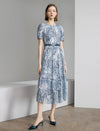 Leaf Print Puff Sleeve Midi Dress