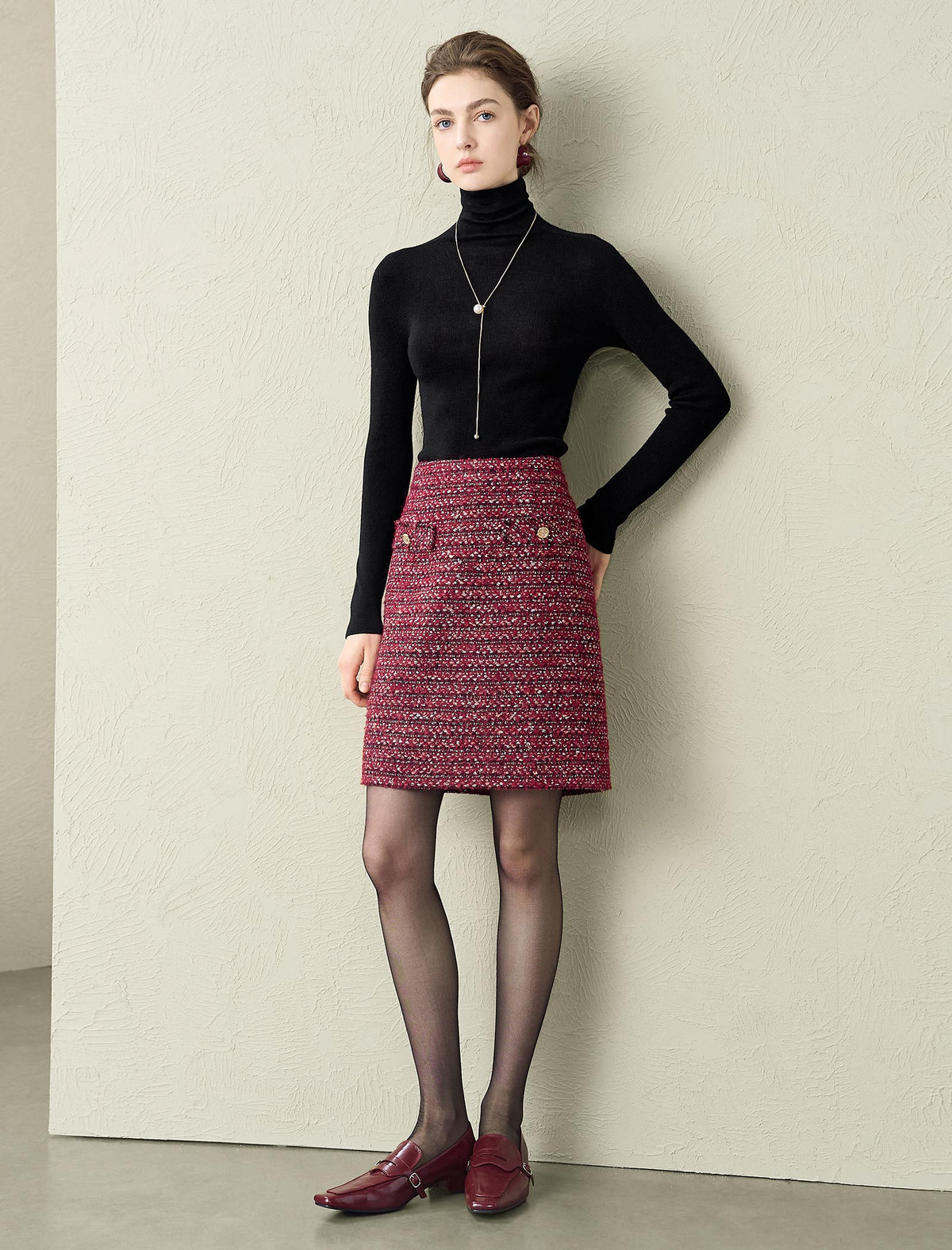 Burgundy Tweed Mini Skirt