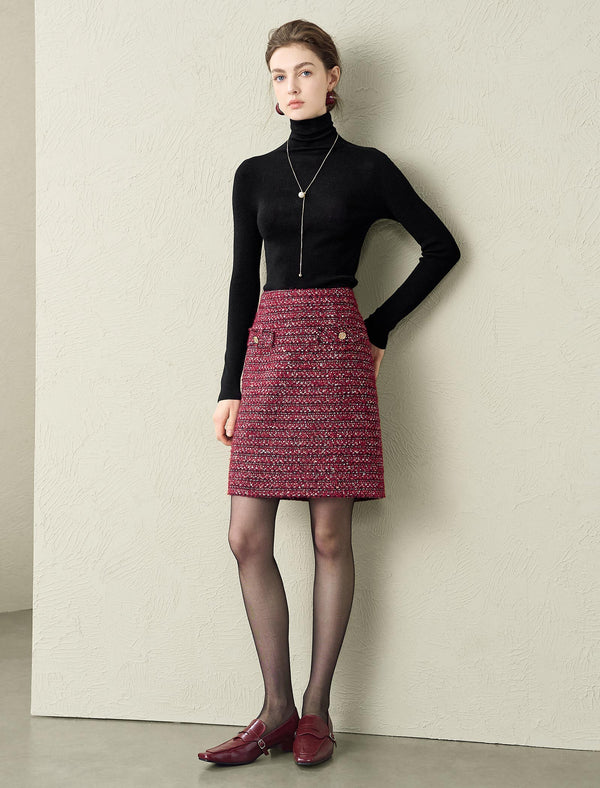 Burgundy Tweed Mini Skirt