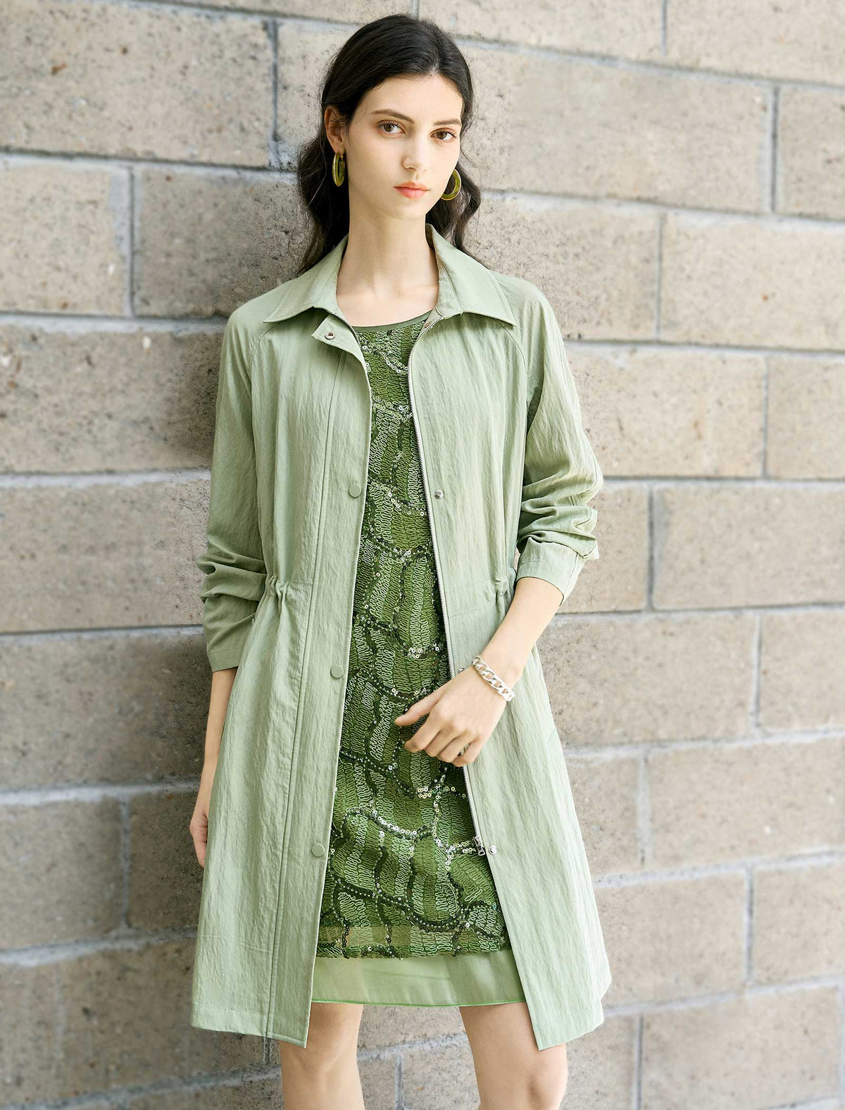 Sage Green Lyocel Trench Coat