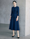 Dark Navy Fringe Trim Midi Dress