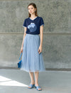 High-Waisted Shimmer Tulle Pleated Midi Skirt