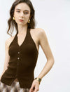 Brown Halter Neck Knit Top
