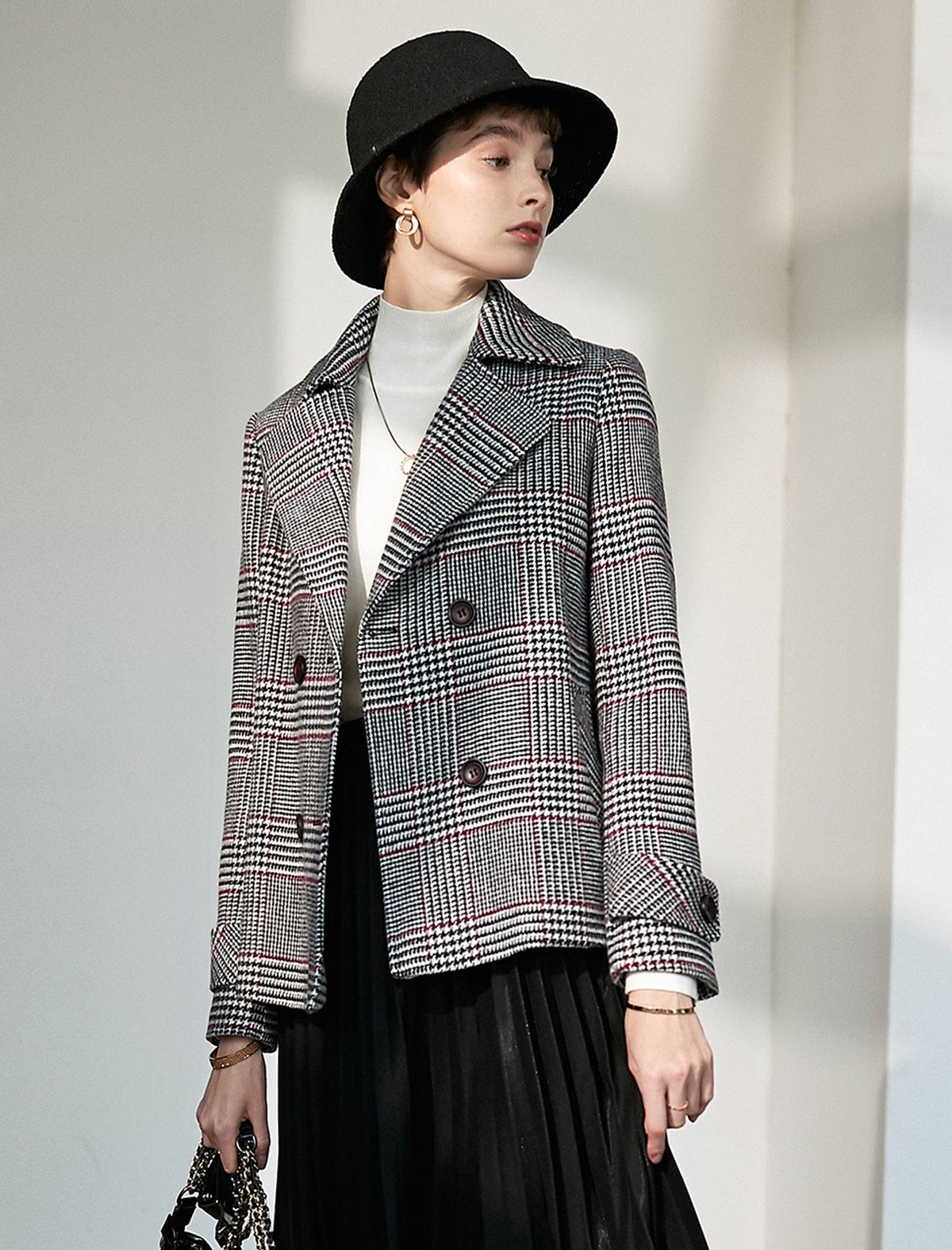 Wool Blend Plaid Collared Top
