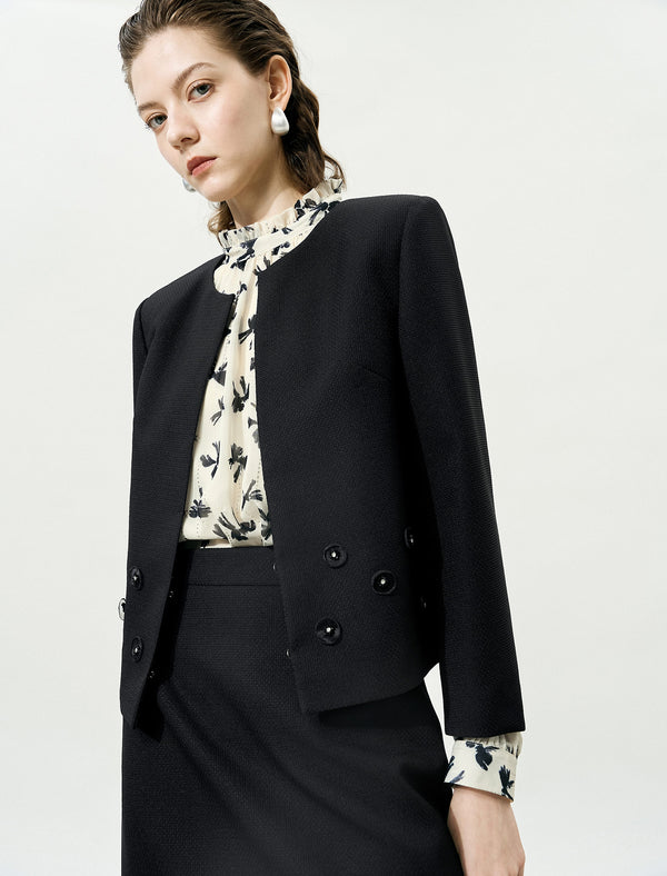 Beaded Tulle Flower Cropped Blazer