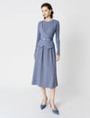 Wool Blend Wrap-Front Pleated Knit Midi Dress