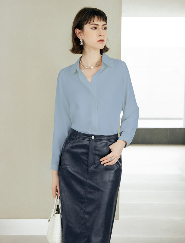 Mulberry Silk Hidden Button Placket Shirt