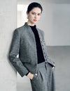 Wool Blend Mandarin Collar Cropped Jacket