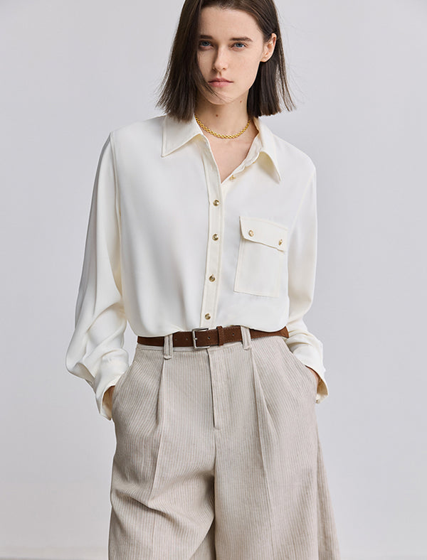 Satin Pocket Detail Button-Down Shirt