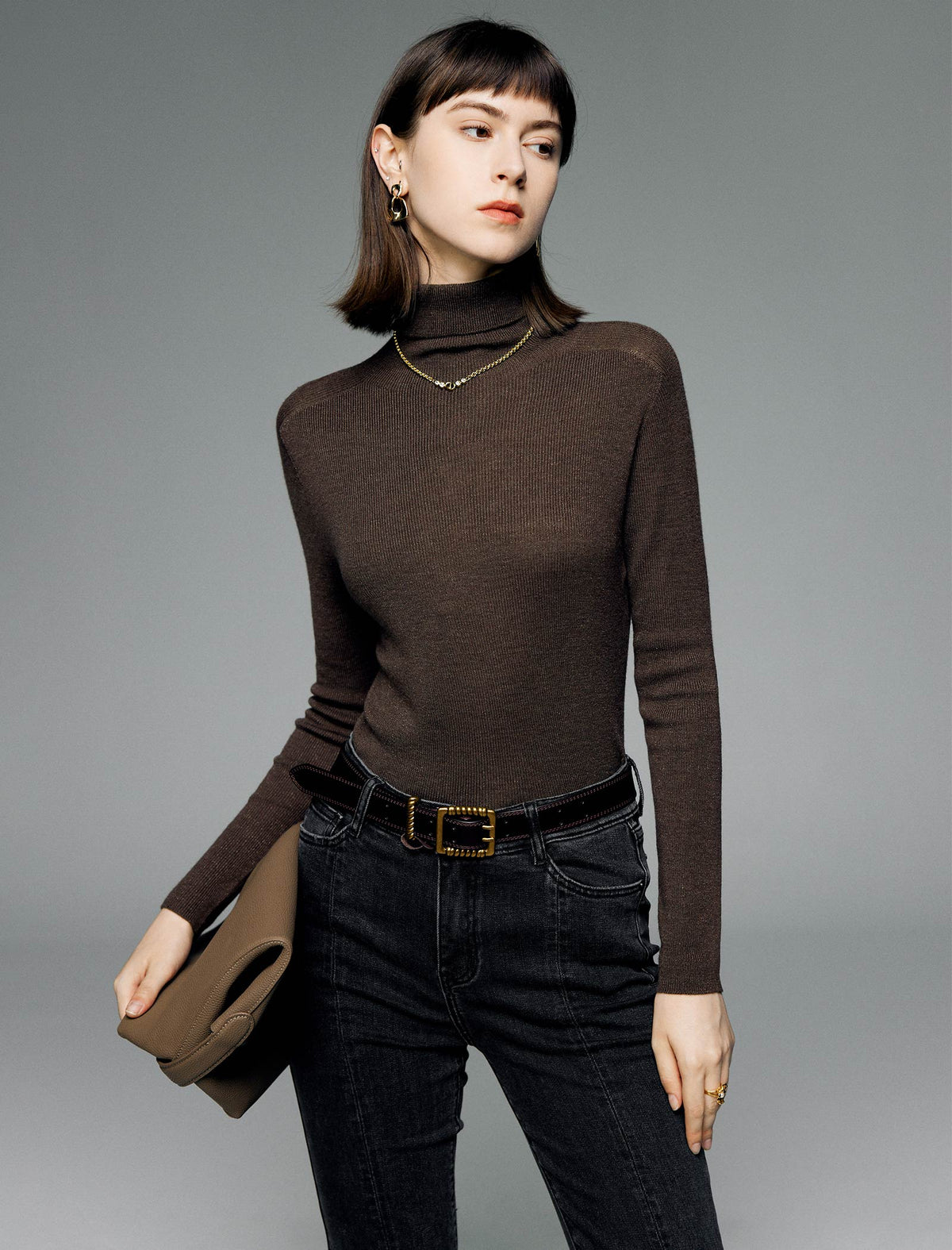 Wool Blend Turtleneck Top