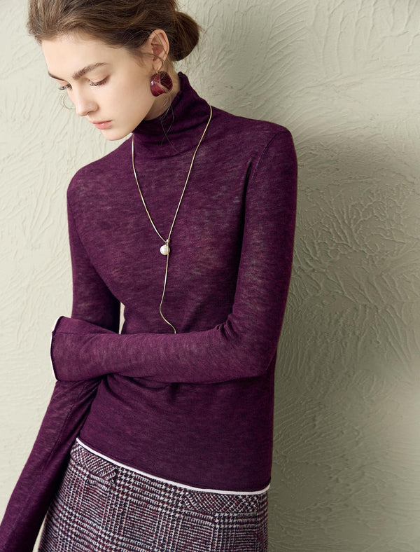 100% Wool Slim Fit High-Neck Knit Top