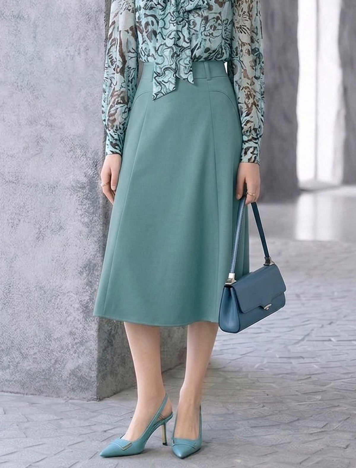 High Waisted A Line Midi Skirt
