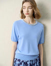 Pearl-Embellished Short Sleeve Knit Top