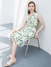 Leaf-Print Sleeveless Midi Dress