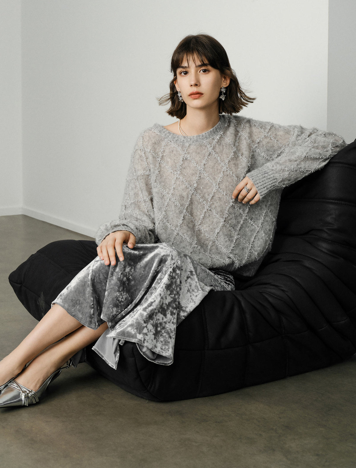 Mohair Sequins Diamond Knit Sweater