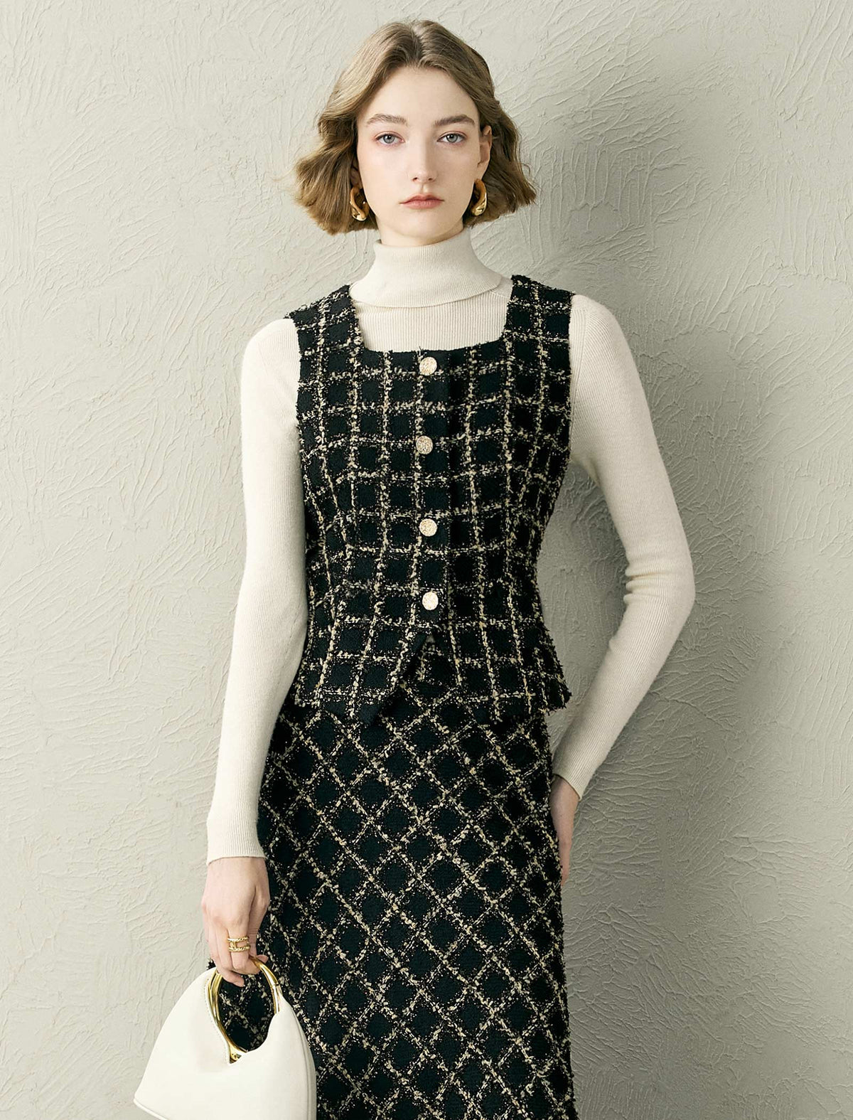 Tweed Check Sleeveless Vest