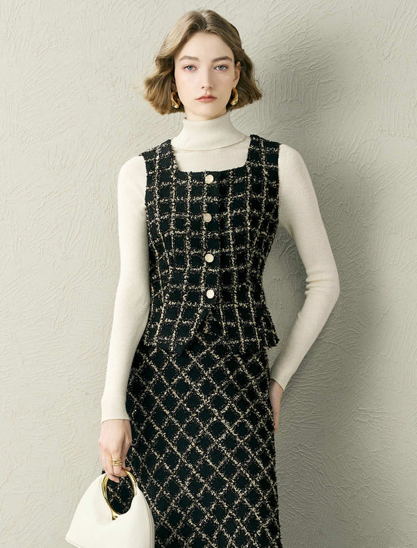 Tweed Check Sleeveless Vest