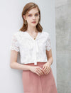 V-Neck Lace Tie-Front Short Sleeve Top