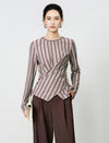 Stripe Long-Sleeve Asymmetric Wrap Top