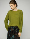 Wool Blend Floral Applique Boatneck Relaxed Sweater