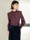 Elegant Ruffled Stand Collar Long-Sleeve Blouse