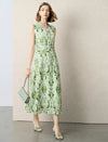 Green Ikat Print Sleeveless Midi Dress