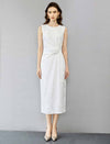 Boat Neck Twist Waist Sleeveless Midi Sheath Dress