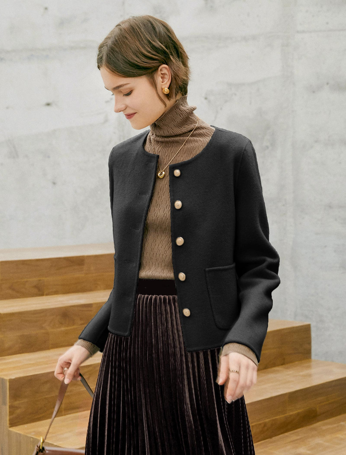 Wool Pocket Detail Cropped Coats