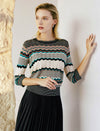Multi-Color Chevron 3/4 Sleeve Knit Top