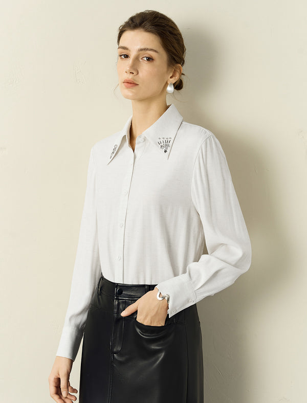 Embellished Collar Button-Down Shirt