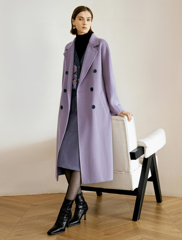 100% Wool Purple Double-Faced High-End Coat