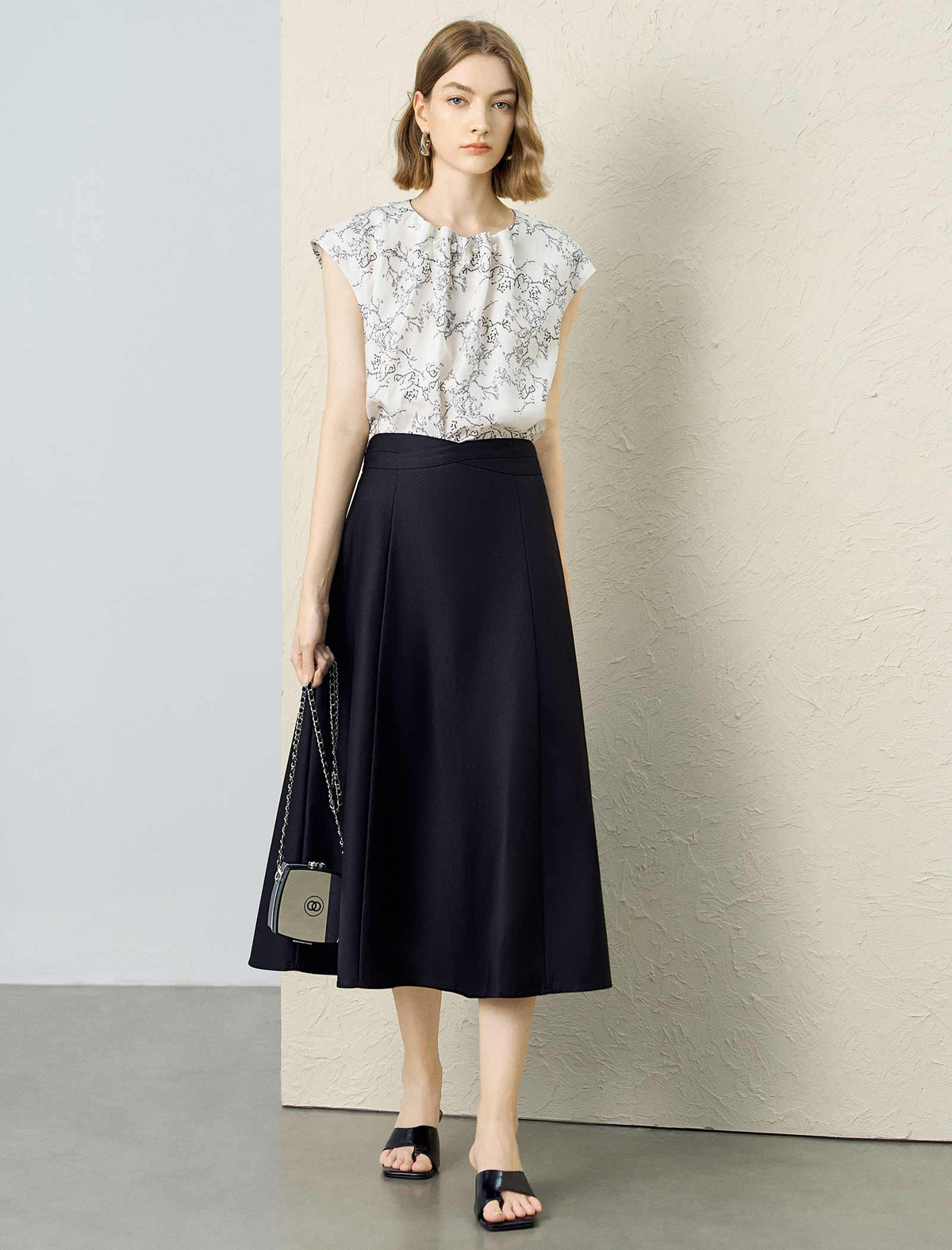 Black High-Waisted A-Line Midi Skirt