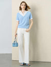 Contrast‑Trim Polo Rib‑Knit Short‑Sleeve Top