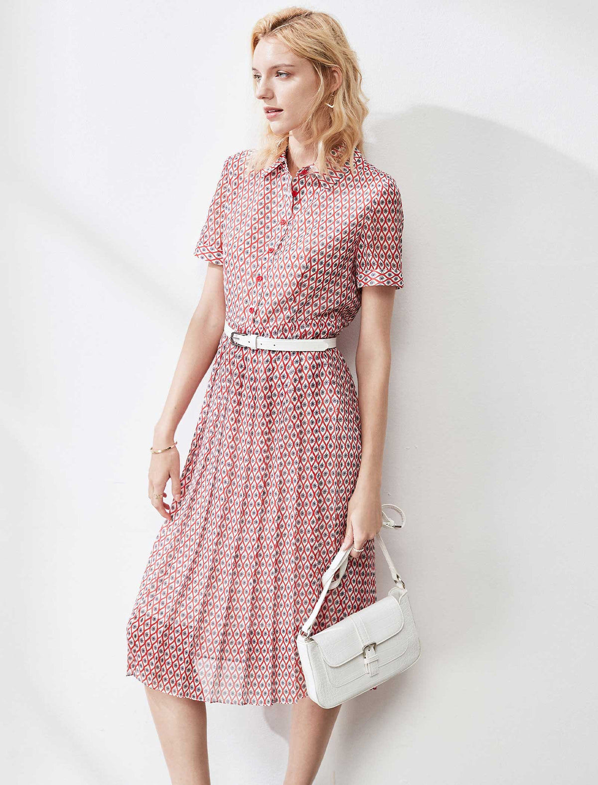 Short Sleeve Plaid Dress with Cinched Waist