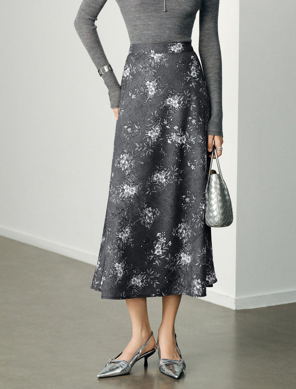 Vintage Printed High-Waist A-Line Midi Skirt