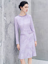 Floral Jacquard Pearl Trim Long Sleeve Mermaid Dress