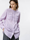 Lilac Mandarin Collar Beaded Trim Blouse