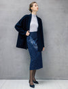Wool Blend Beaded High-Waist Straight Midi Skirt