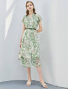 Botanical Print Belted Shirt Midi Dress