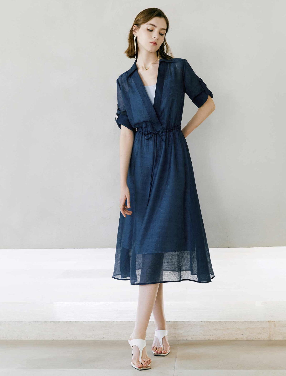 V-Neck Tencel Shirt Dress