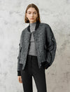 Wool-Blend Fuzzy Textured Bomber Jacket