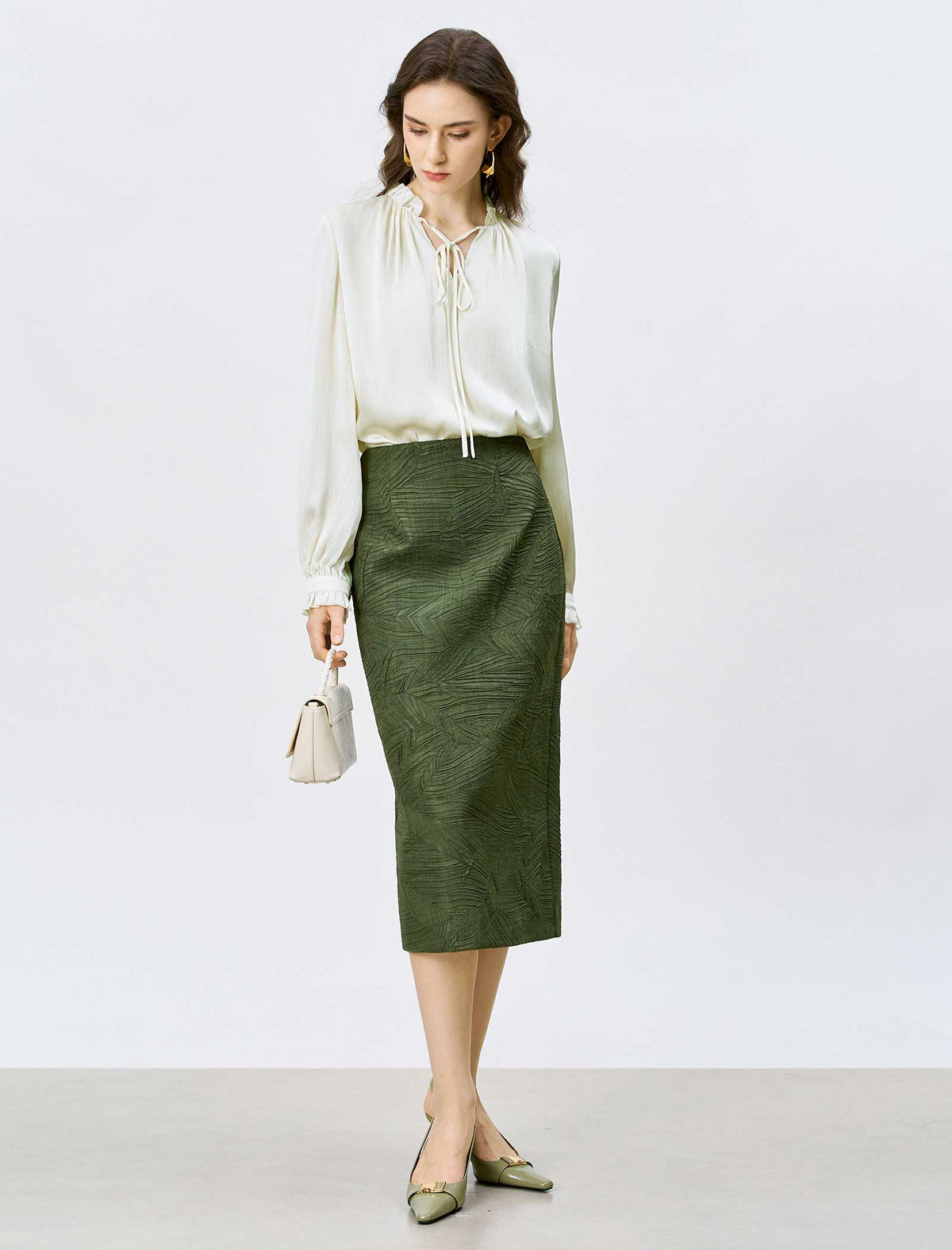 Ivory Ruffled Tie-Neck Blouse