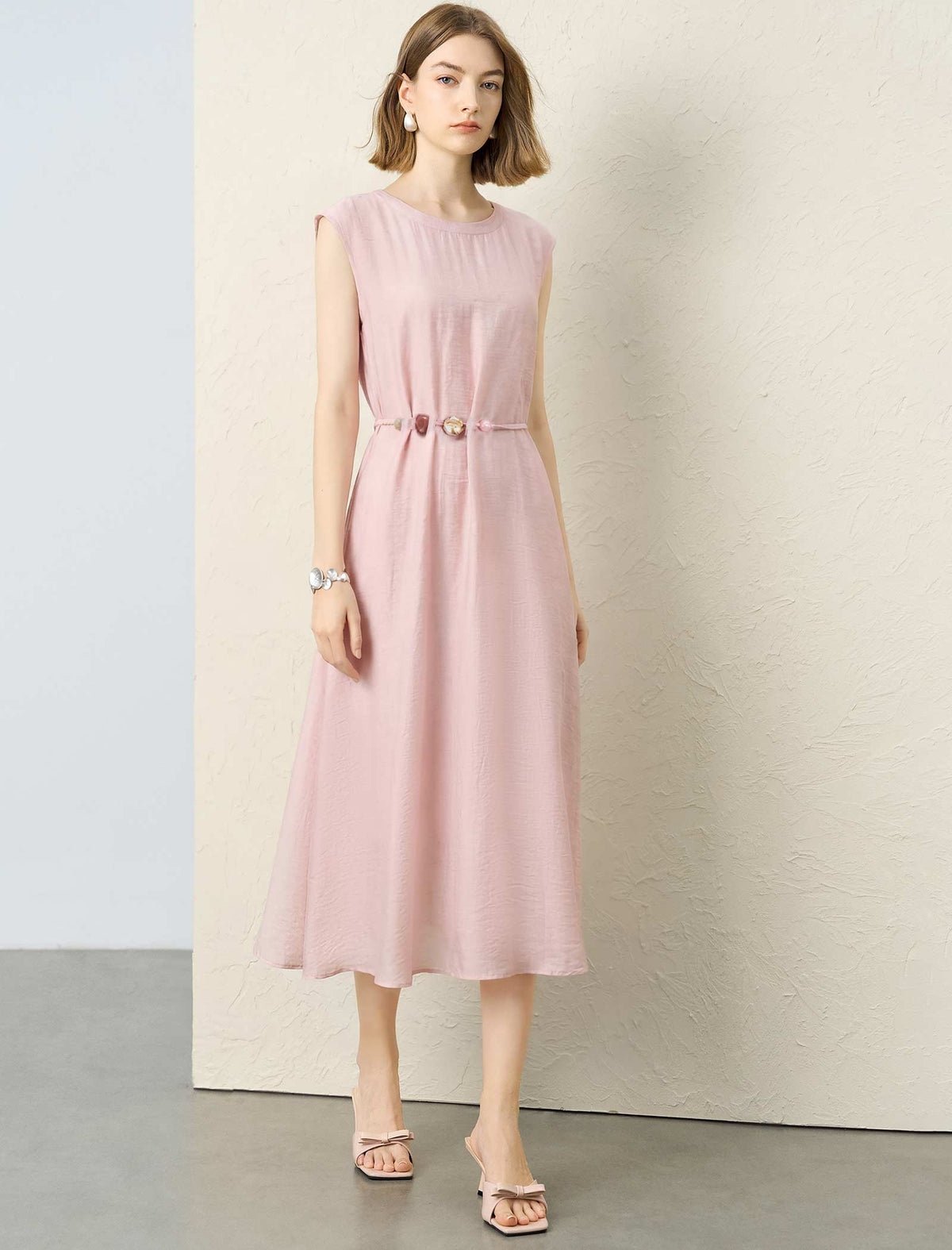 Tencel Linen Blend Belted Midi Dress