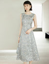 Elegant Jacquard Round Neck Waist-Defining Midi Dress