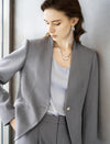 Grey Cropped Collarless Blazer