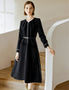 V-Neck Long Sleeve Belted Streamlined Midi Dress