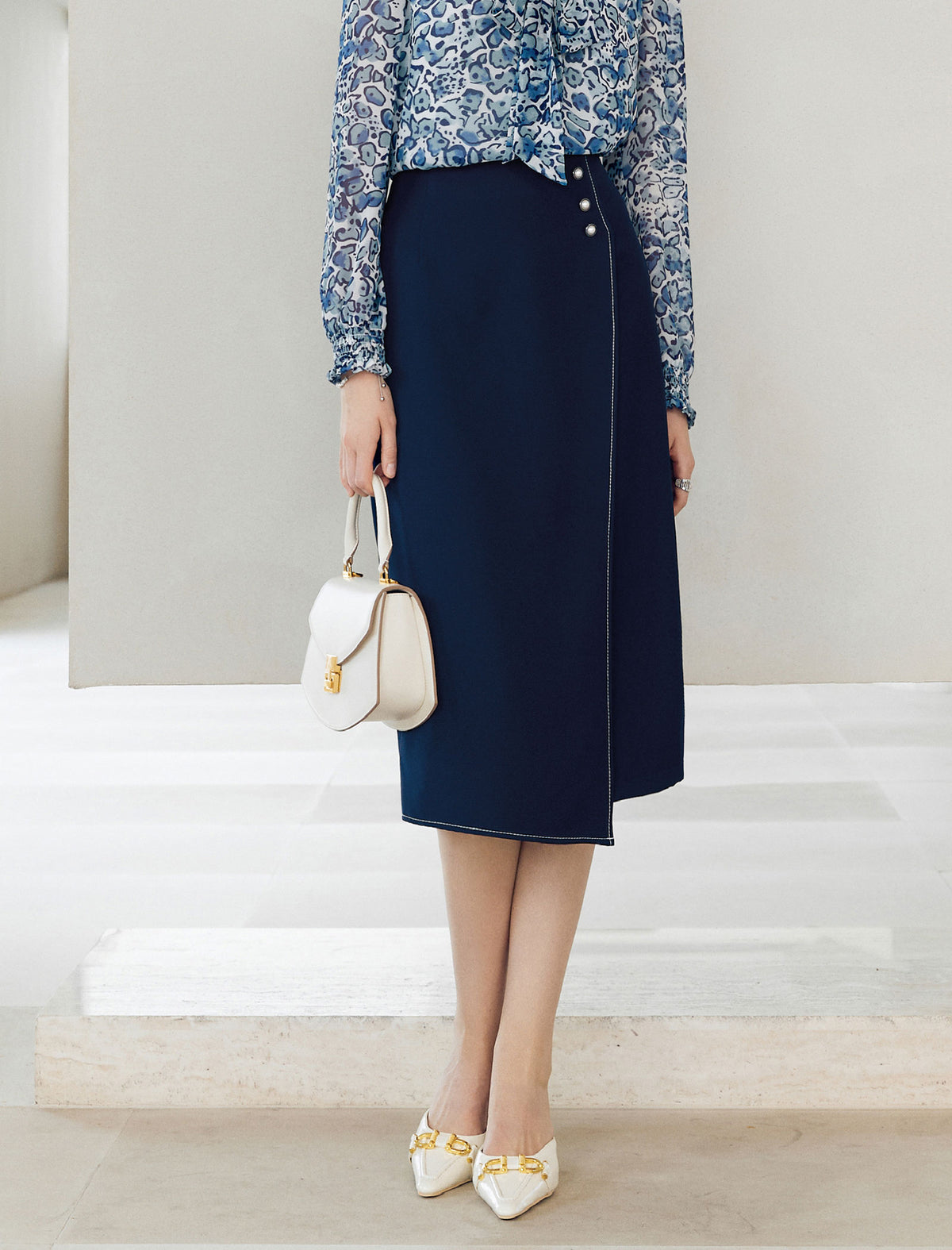 Asymmetrical Professional Midi Pencil Skirt