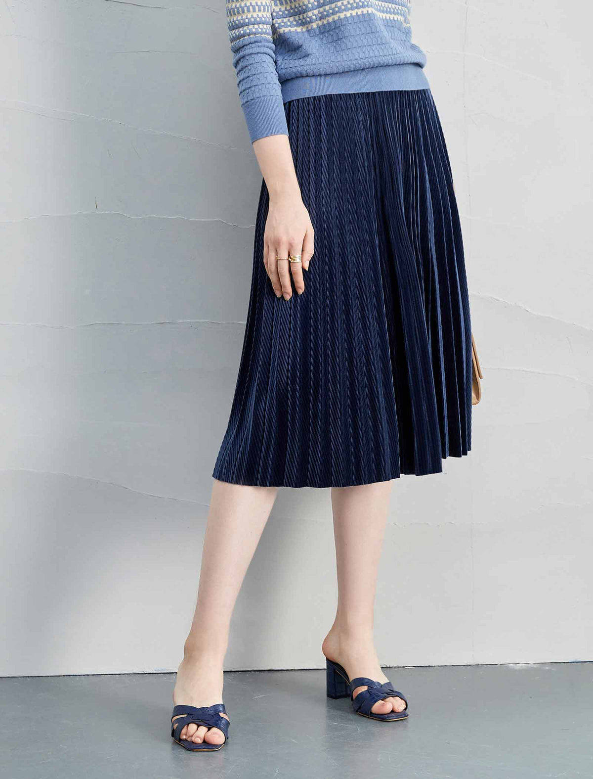 Solid Vintage Pleated A-Line Skirt
